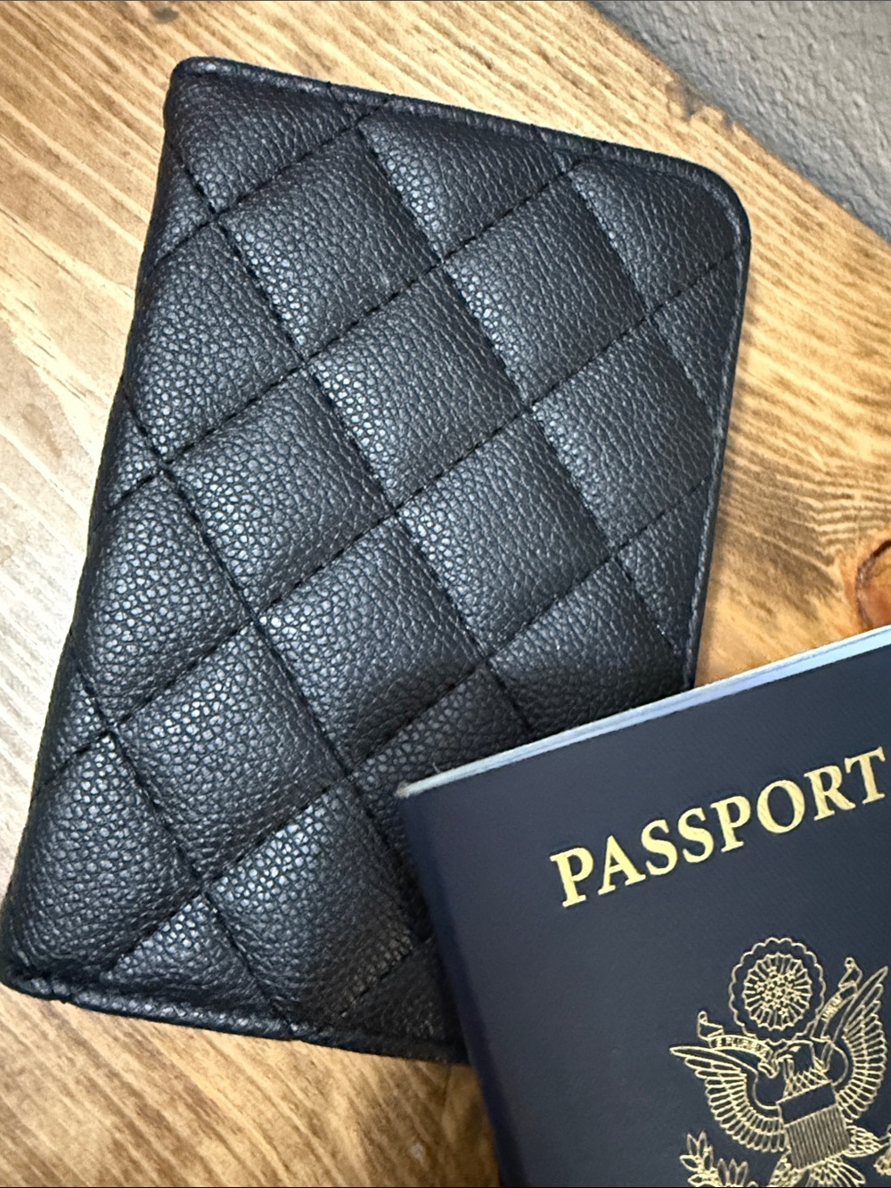 Quilted Black Faux Leather Passport Wallet; NWOT